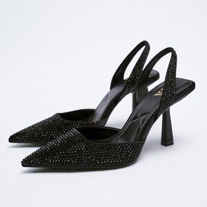 Zara Sz 9 (40) Shimmery Slingback Heel in Black